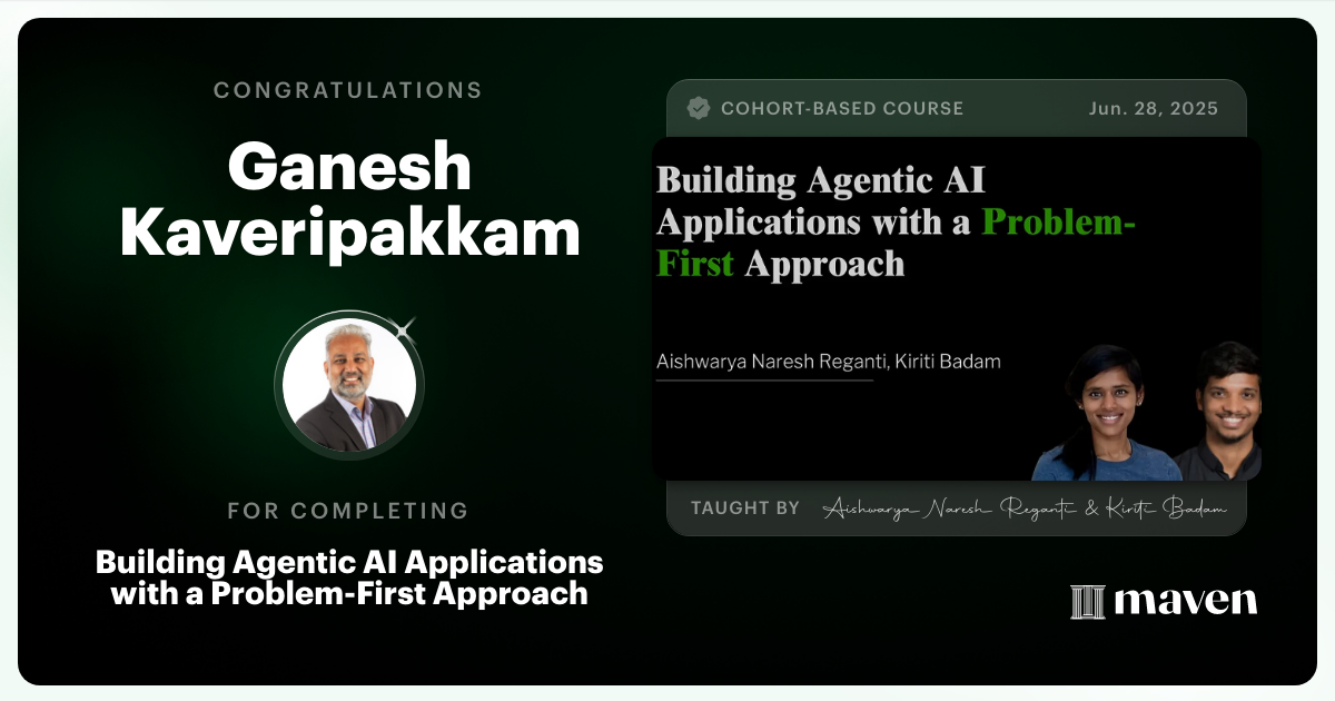 Certificate for Building Agentic AI Applications with a Problem-First Approach