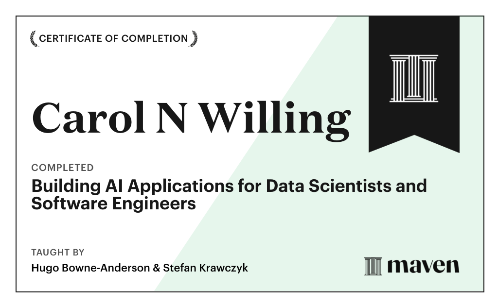 Certificate for Building AI Applications for Data Scientists and Software Engineers