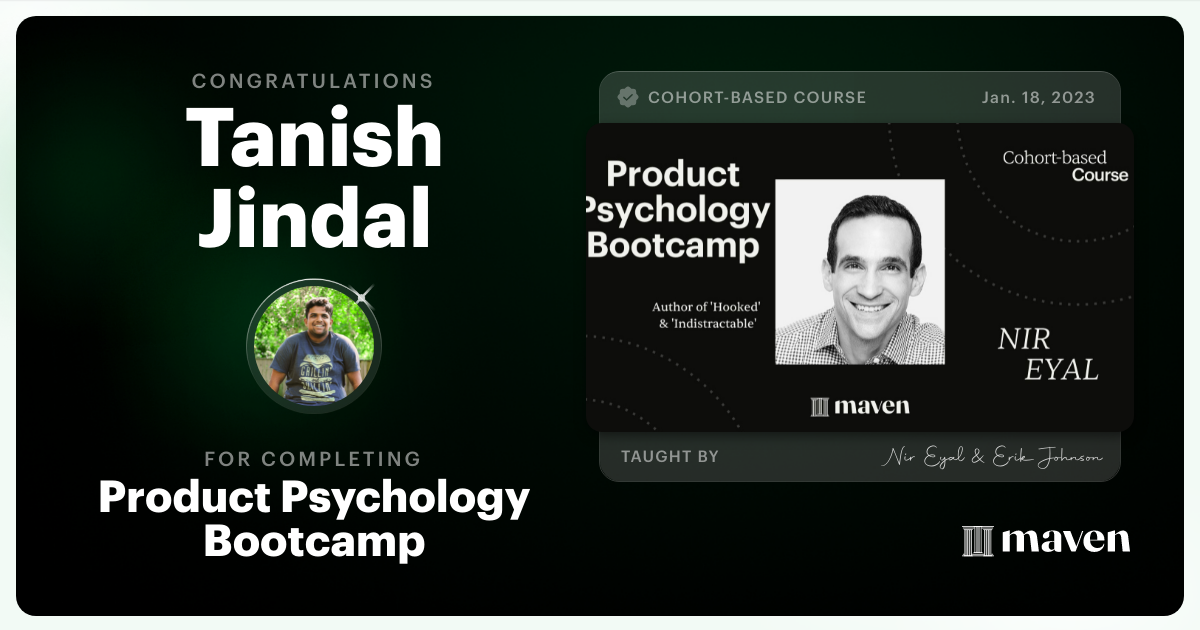 Certificate of Completion for Product Psychology Bootcamp