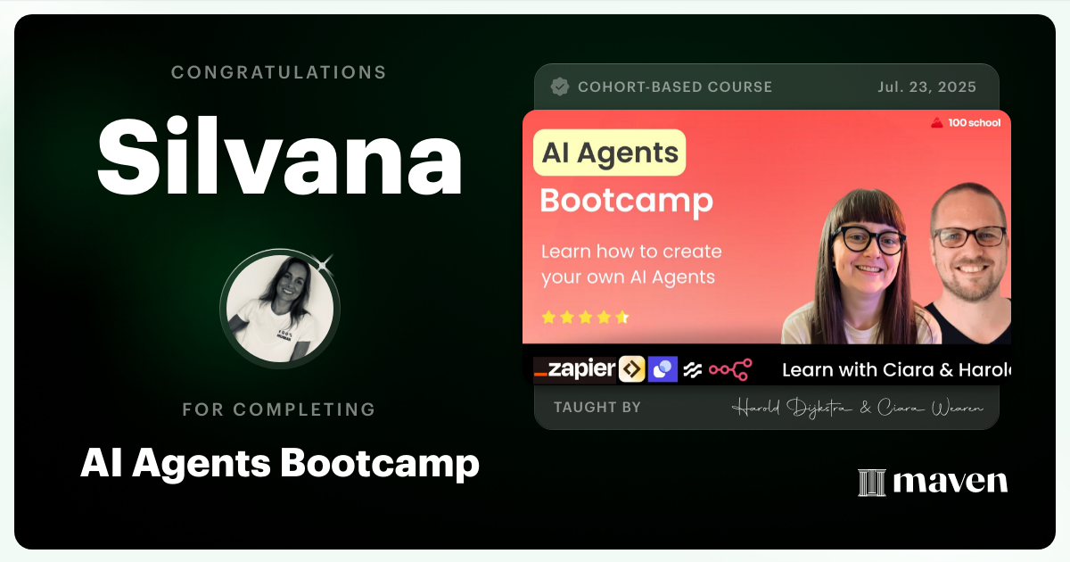 Certificate of Completion for AI Agent Builder Bootcamp