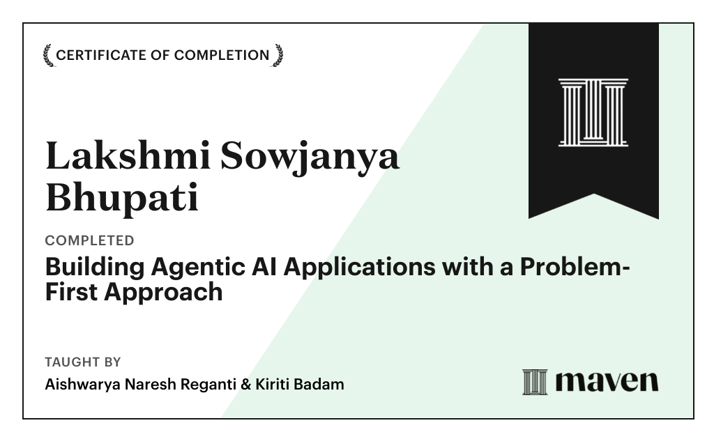 Certificate for Building Agentic AI Applications with a Problem-First Approach
