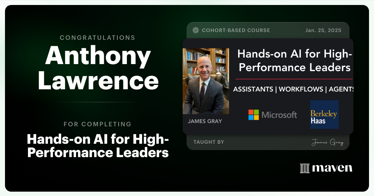 Certificate of Completion for Hands-on Agentic AI for Leaders
