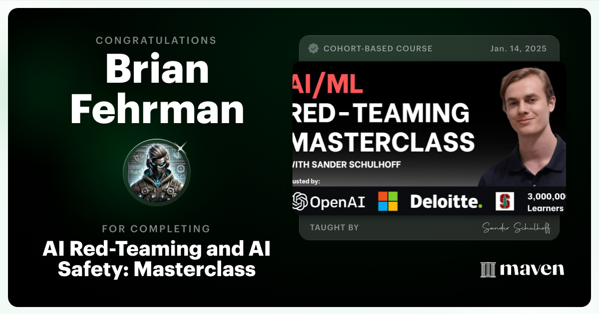 Certificate of Completion for AI Red Teaming & AI Security Masterclass