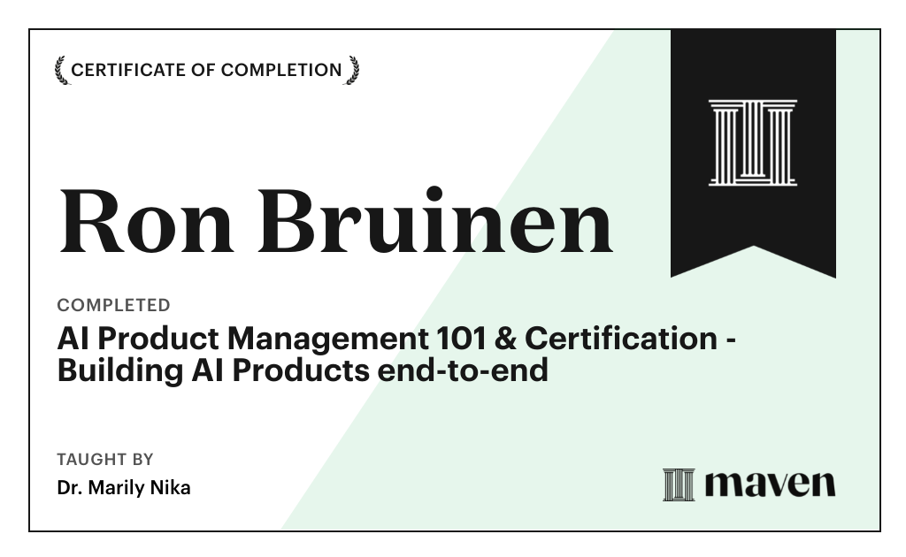 Certificate for AI Product Management 101 & Certification - Building AI Products end-to-end