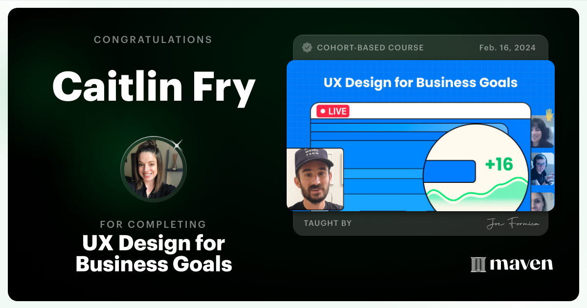 Certificate of Completion for UX Design for Business Goals