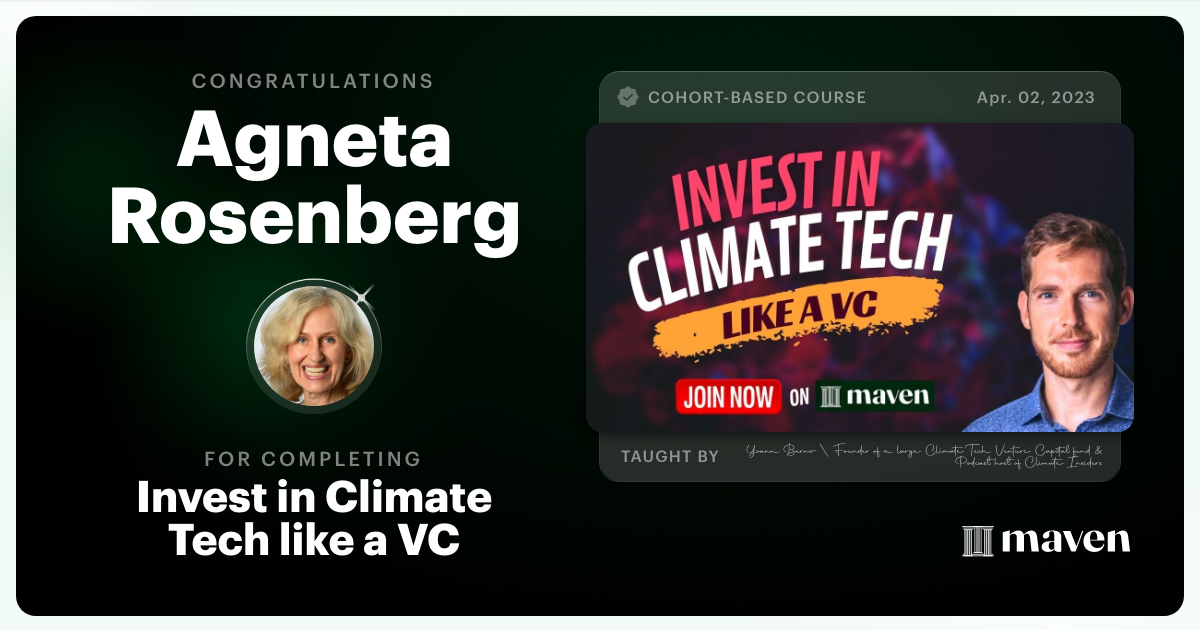 Certificate of Completion for Invest in Climate Tech like a VC