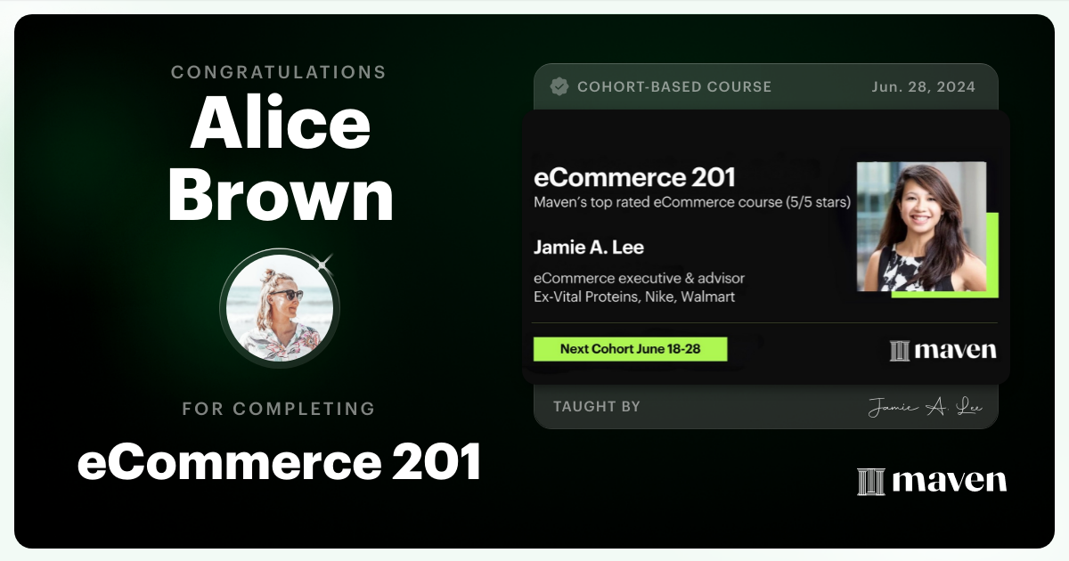 Certificate of Completion for eCommerce 201