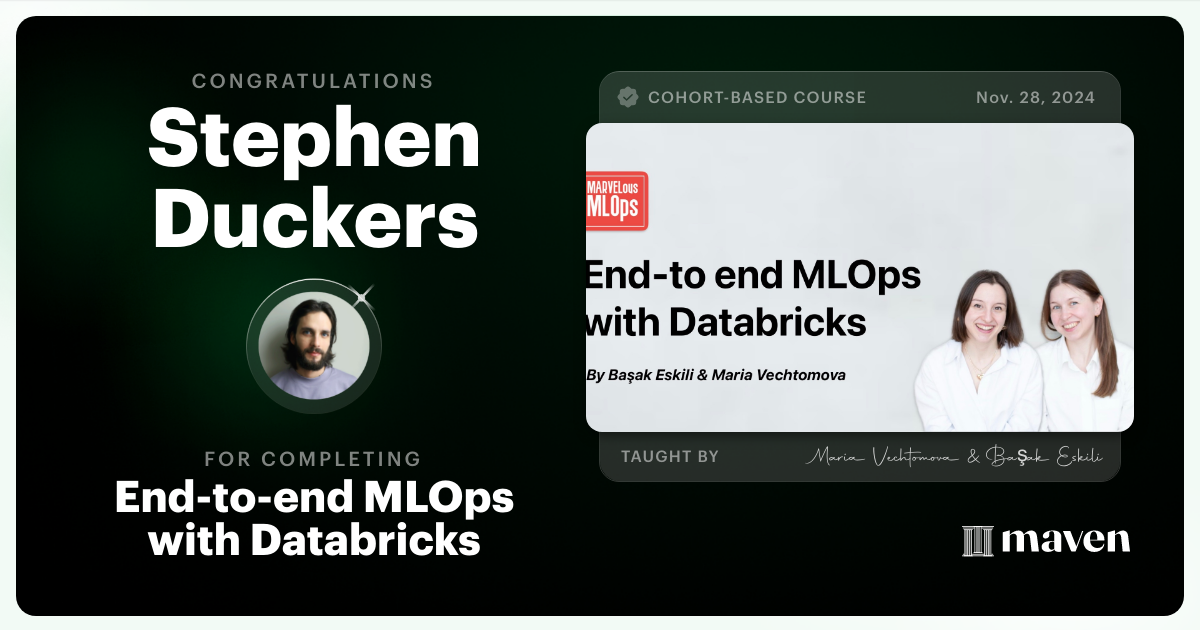 Certificate of Completion for End-to-end MLOps with Databricks