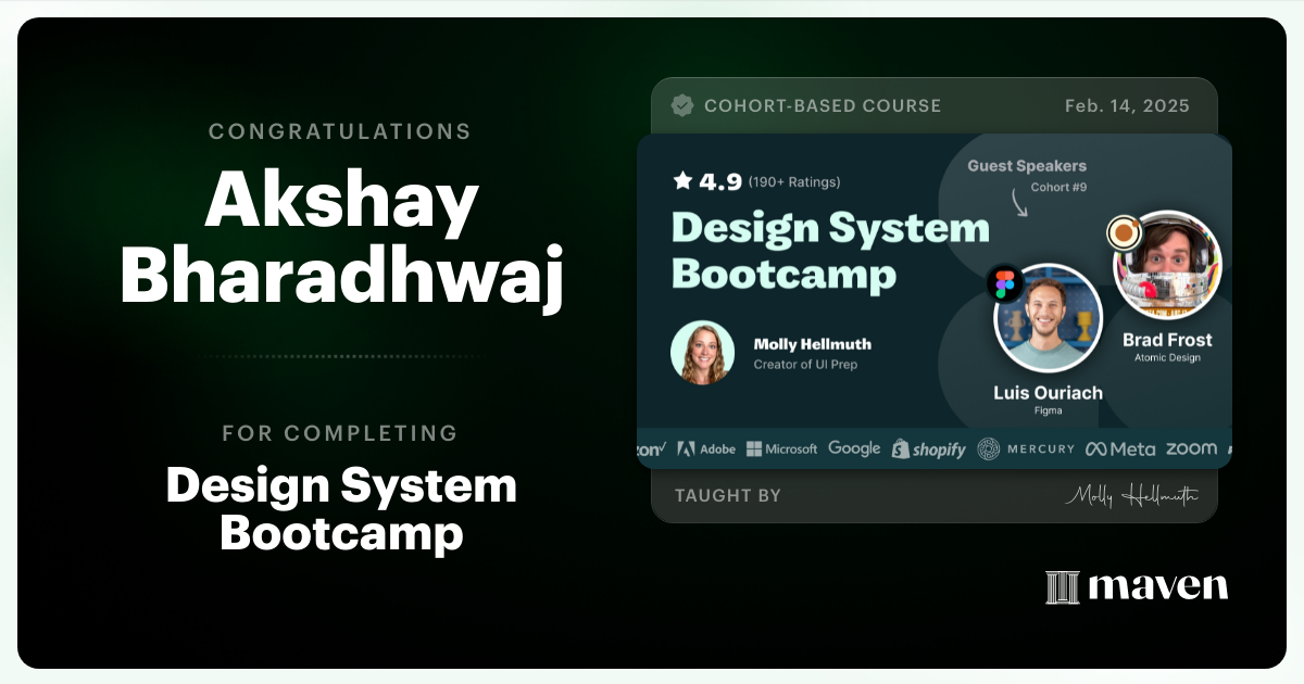 Certificate of Completion for Design System Bootcamp
