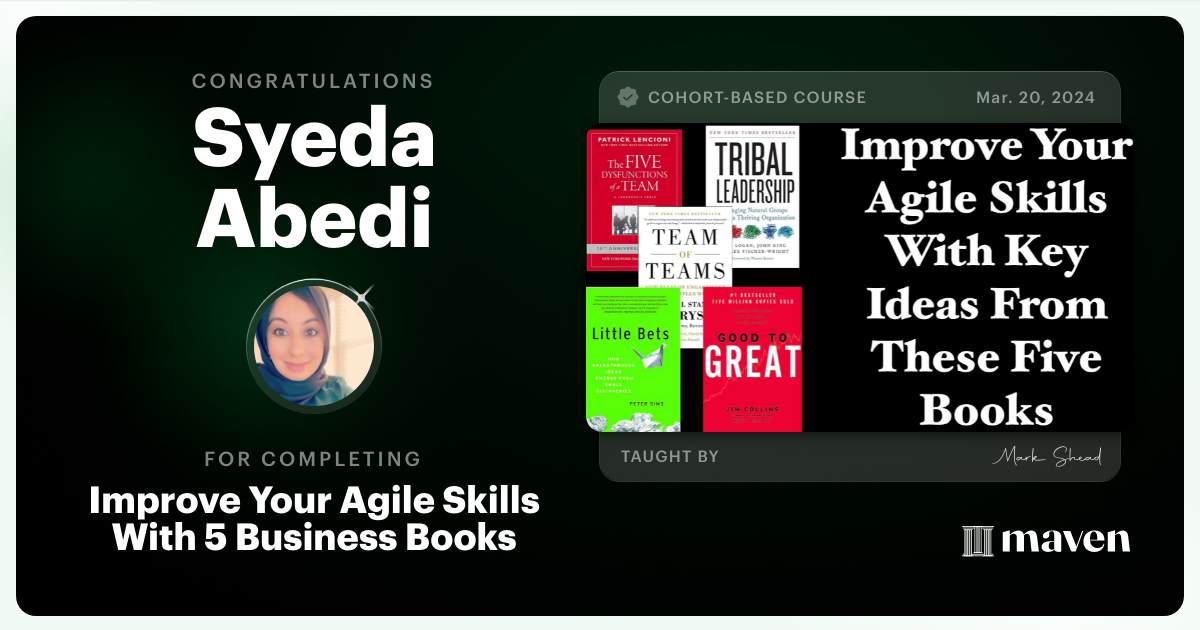 Certificate of Completion for Improve Your Agile Skills With 5 Business Books