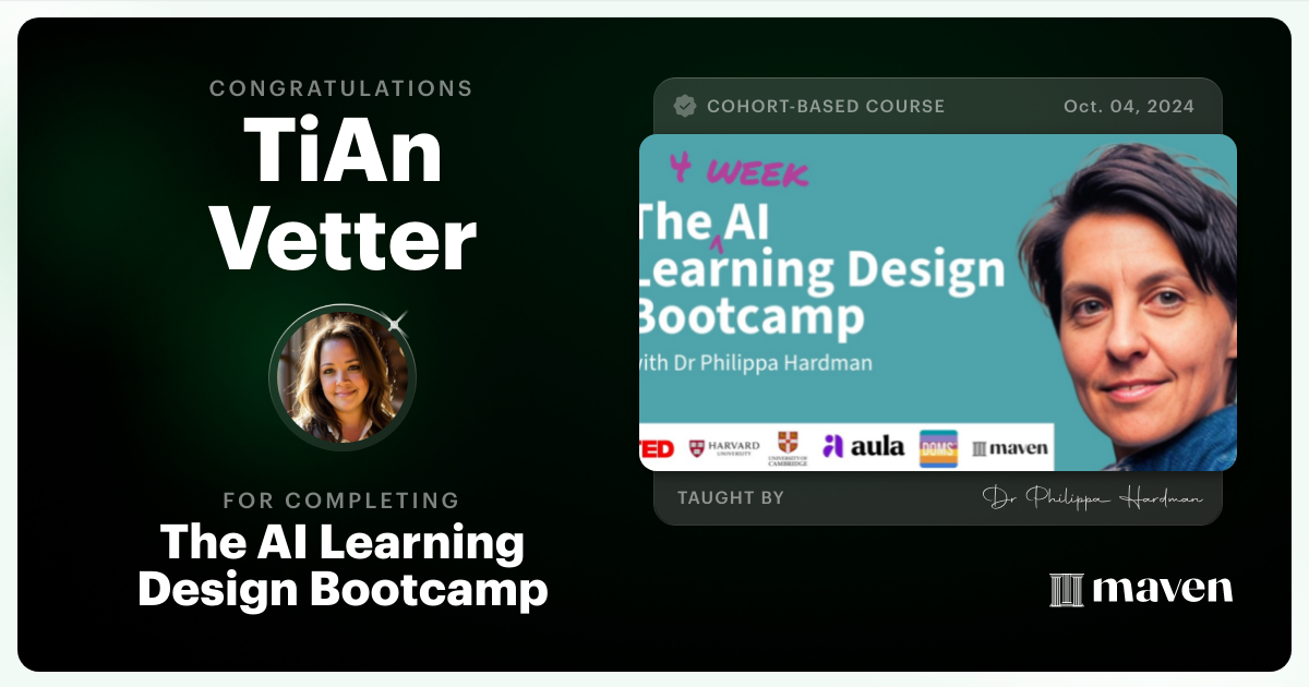 Certificate of Completion for The AI Bootcamp for L&D