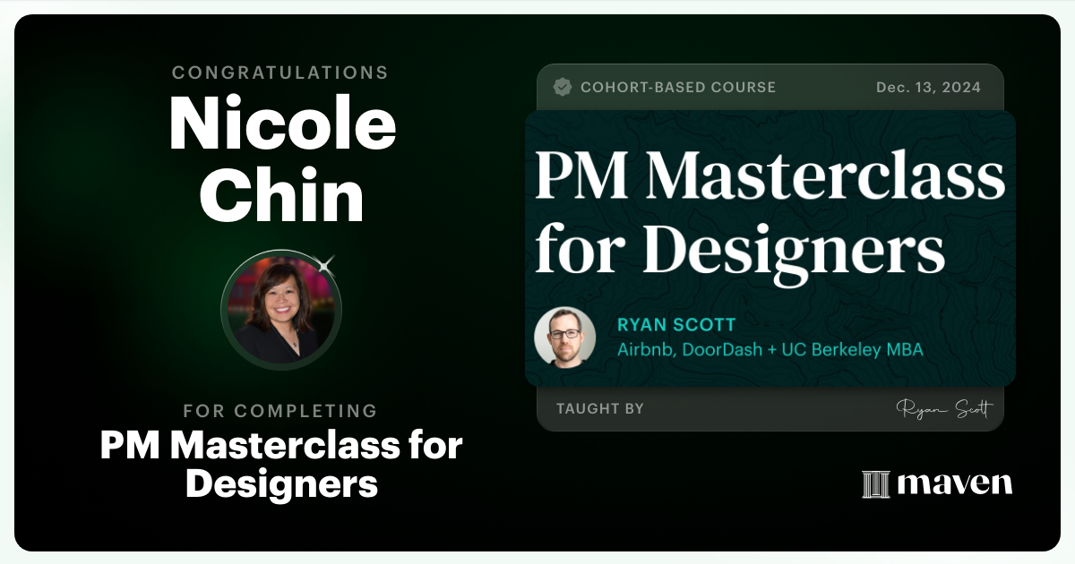 Certificate of Completion for PM Masterclass for Designers