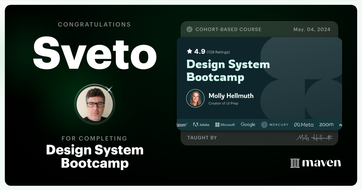 Certificate of Completion for Design System Bootcamp