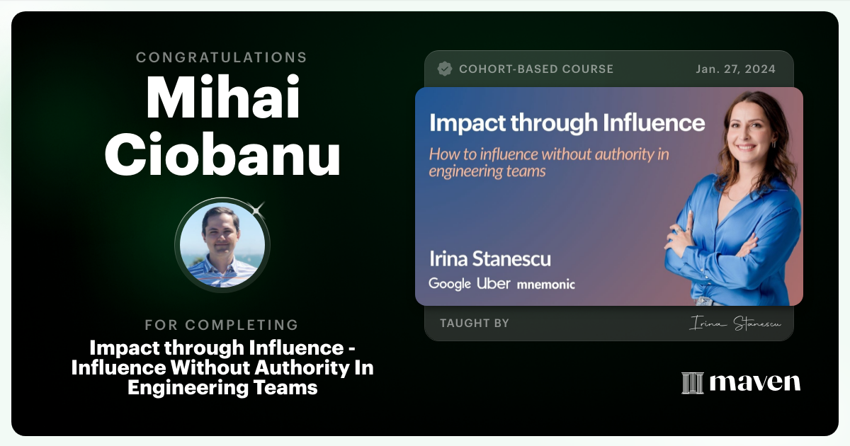 Certificate of Completion for Impact through Influence in Engineering Teams
