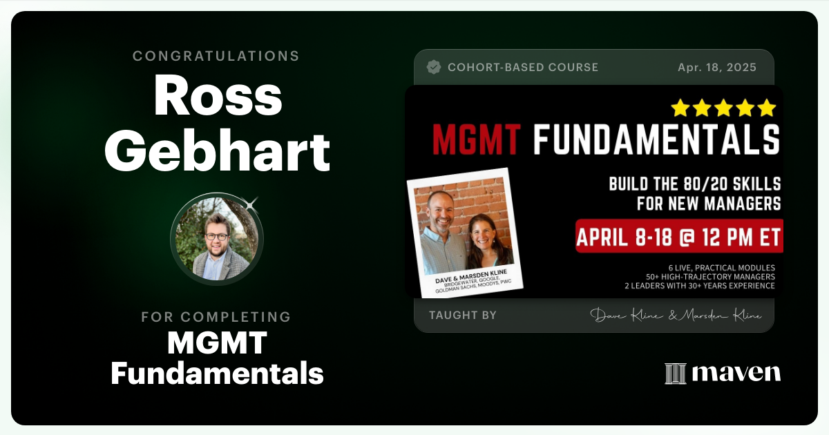 Certificate of Completion for MGMT Fundamentals - Foundational Skills for New Managers