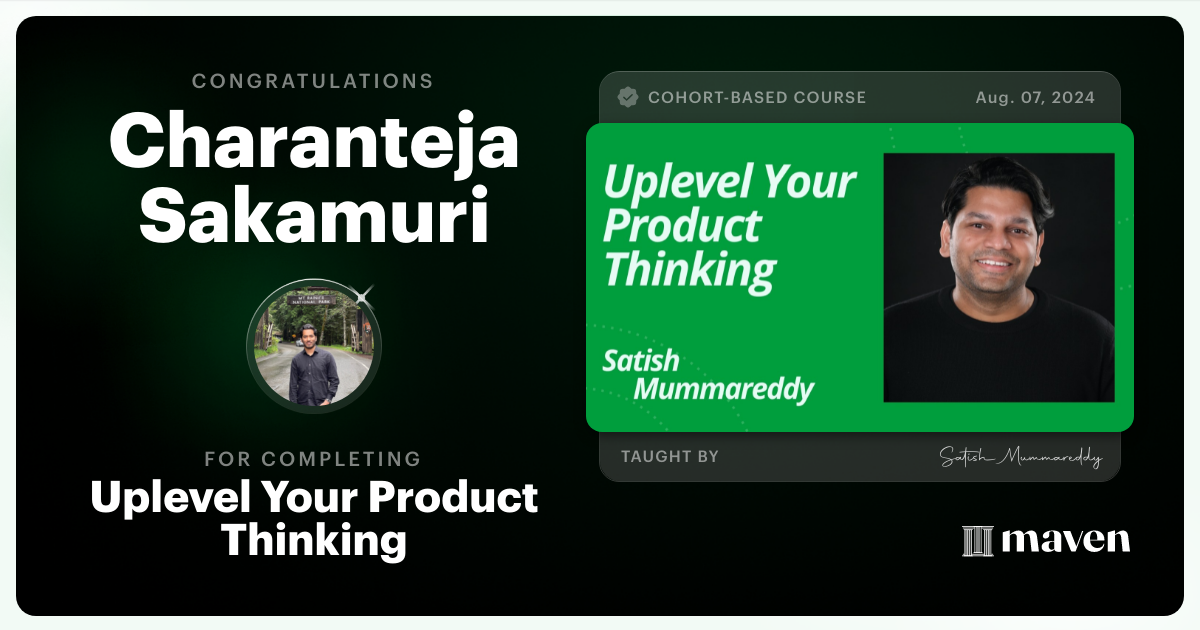 Certificate of Completion for Uplevel Your Product Thinking