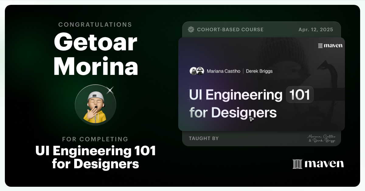 Certificate of Completion for UI Engineering 101 for Designers