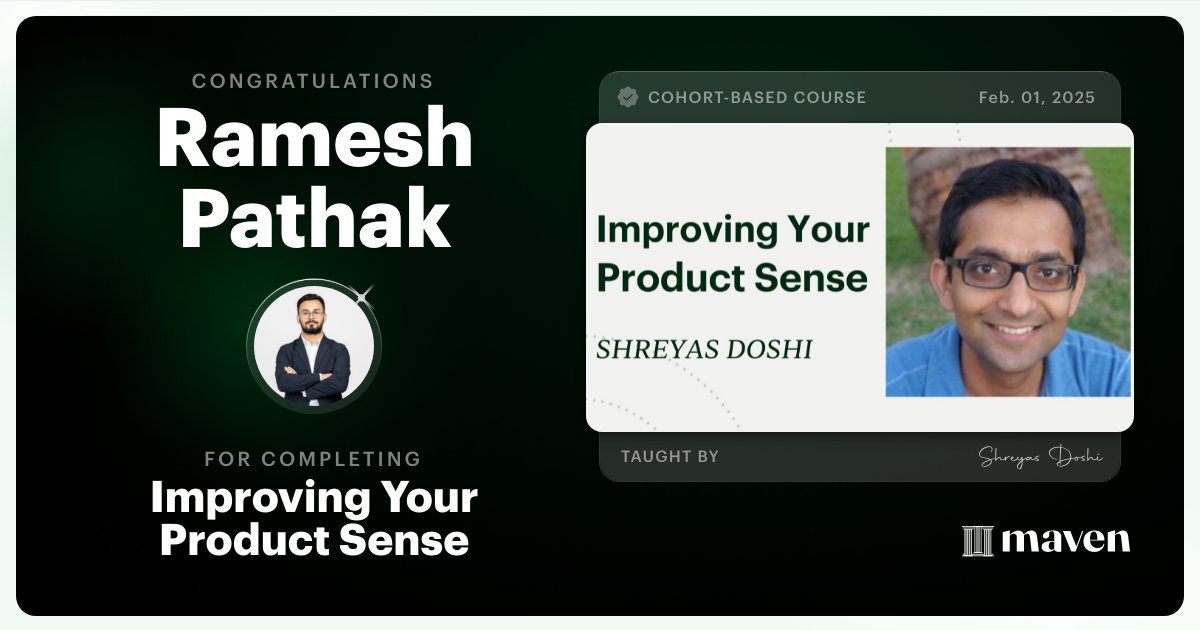 Certificate of Completion for World-class Product Sense in Practice
