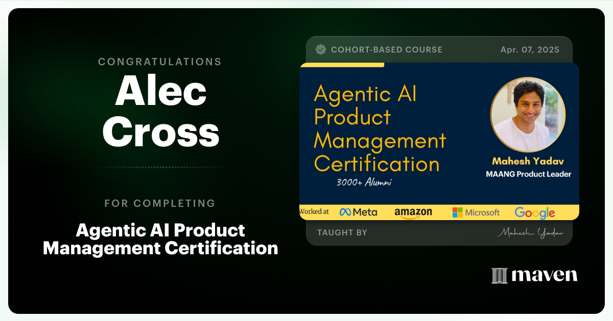 Certificate of Completion for Agentic AI Product Management Certification