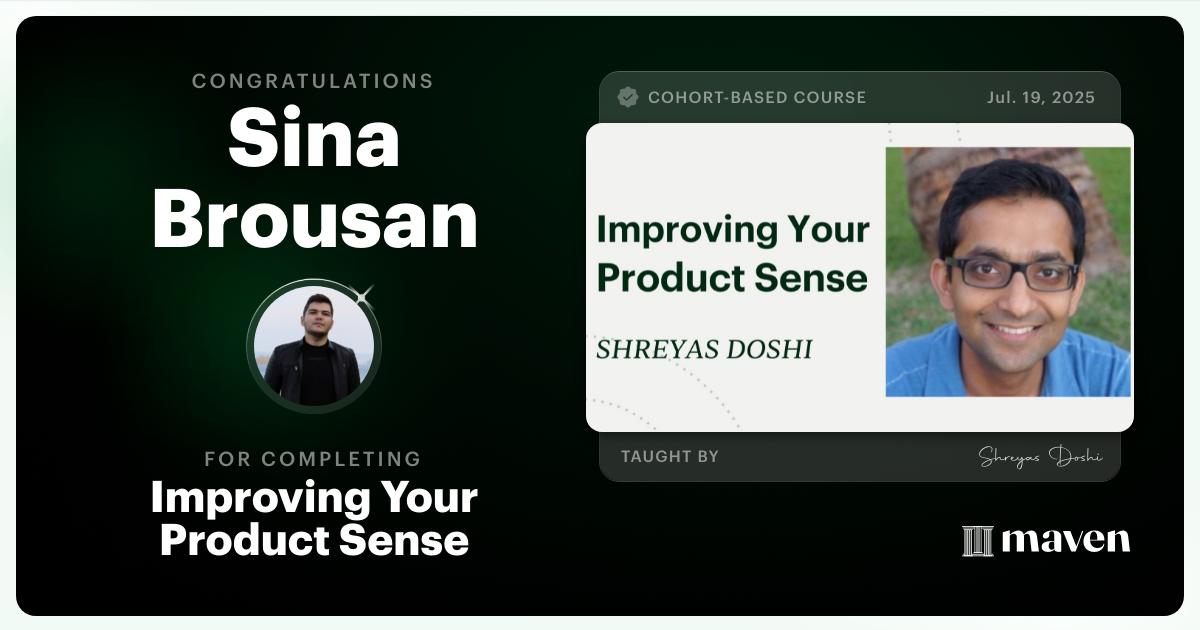 Certificate of Completion for World-class Product Sense in Practice