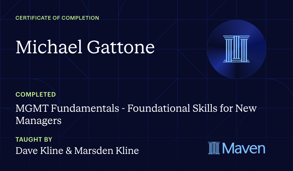 Certificate for MGMT Fundamentals - Foundational Skills for New Managers