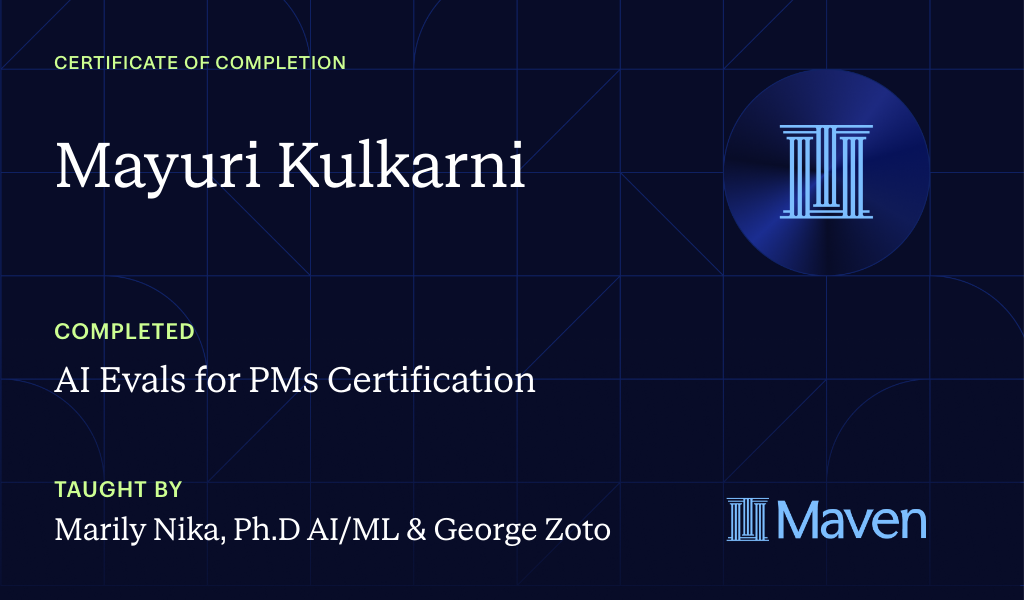 Certificate for AI Evals for PMs Certification by AI Product Academy