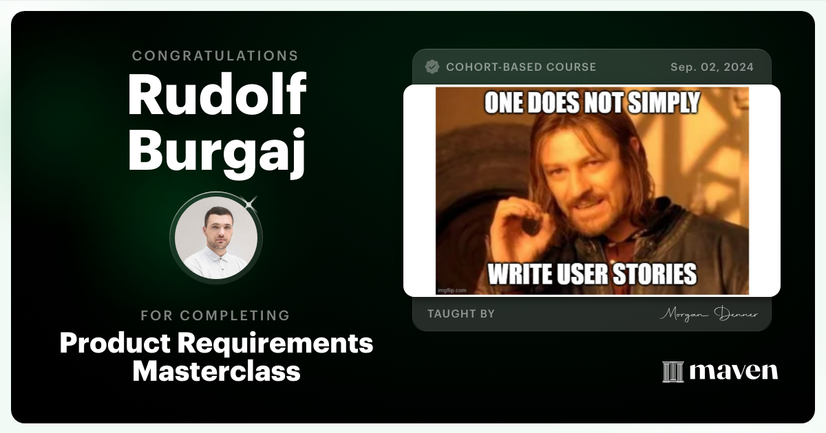 Certificate of Completion for AI-Enabled Product Requirements Masterclass