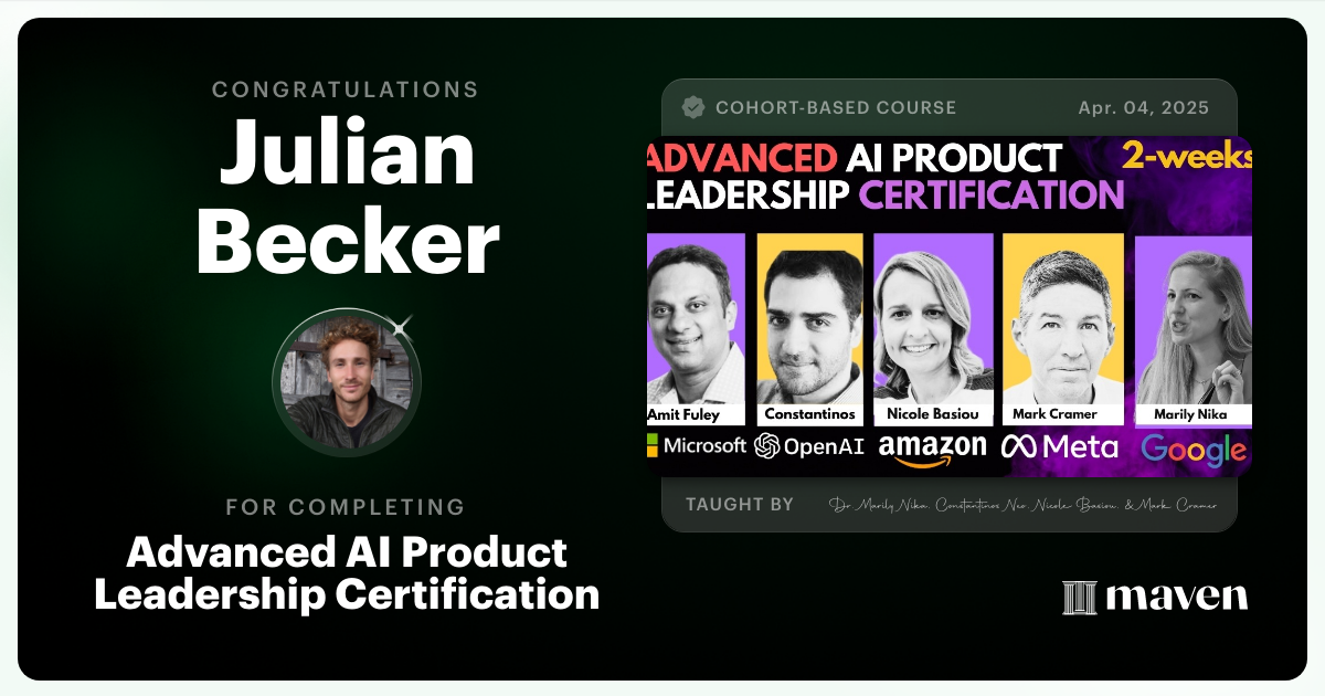 Certificate of Completion for Advanced AI Product Leadership Certification