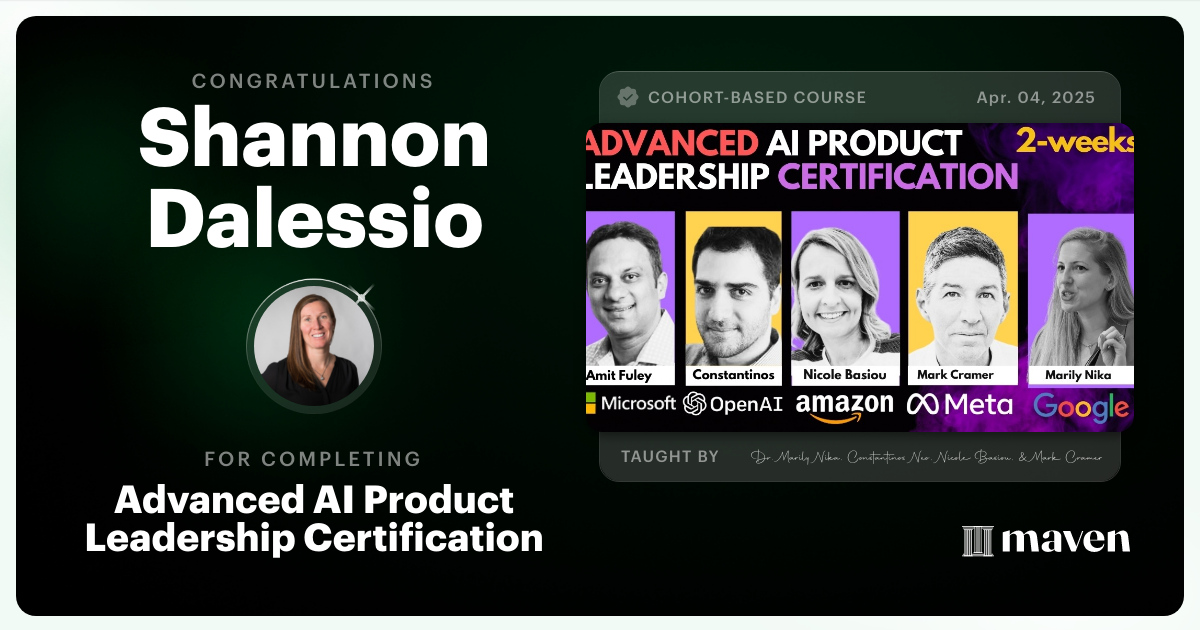 Certificate of Completion for Advanced AI Product Leadership Certification