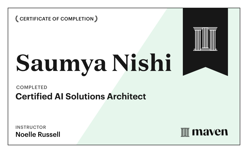 Certificate for Certified AI Solutions Architect