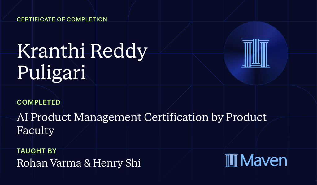Certificate for AI Product Management Certification by Product Faculty