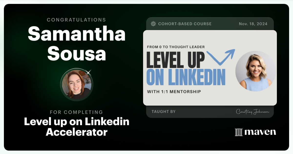 Certificate of Completion for Level up on Linkedin Accelerator