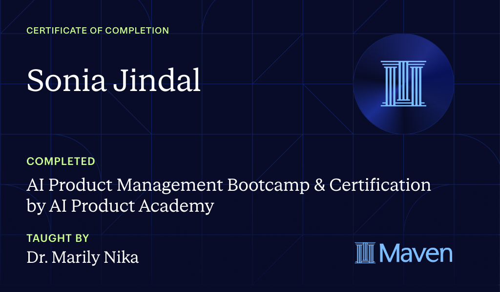 Certificate for AI Product Management Bootcamp & Certification by AI Product Academy