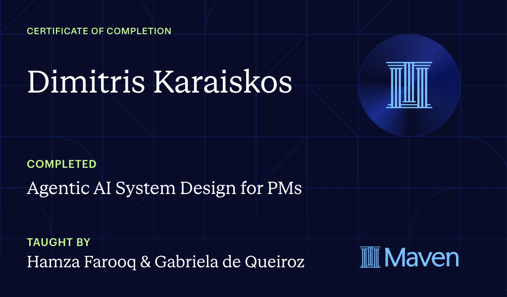 Certificate for Agentic AI System Design for PMs