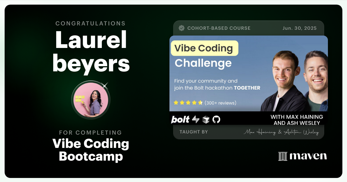 Certificate of Completion for Vibe Coding Bootcamp
