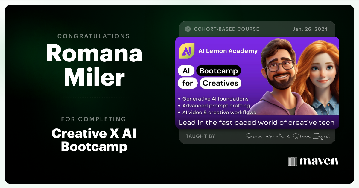 Certificate of Completion for AI x Creative Accelerator