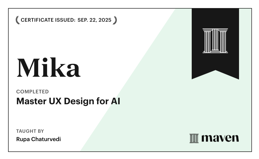 Certificate for Master UX Design for AI