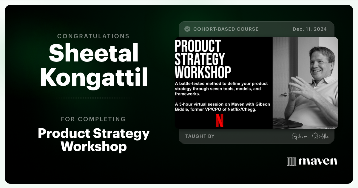 Certificate of Completion for Product Strategy Workshop