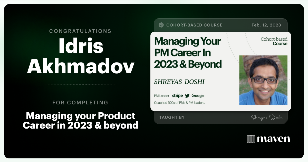 Certificate of Completion for Managing your PM Career in 2025 and beyond