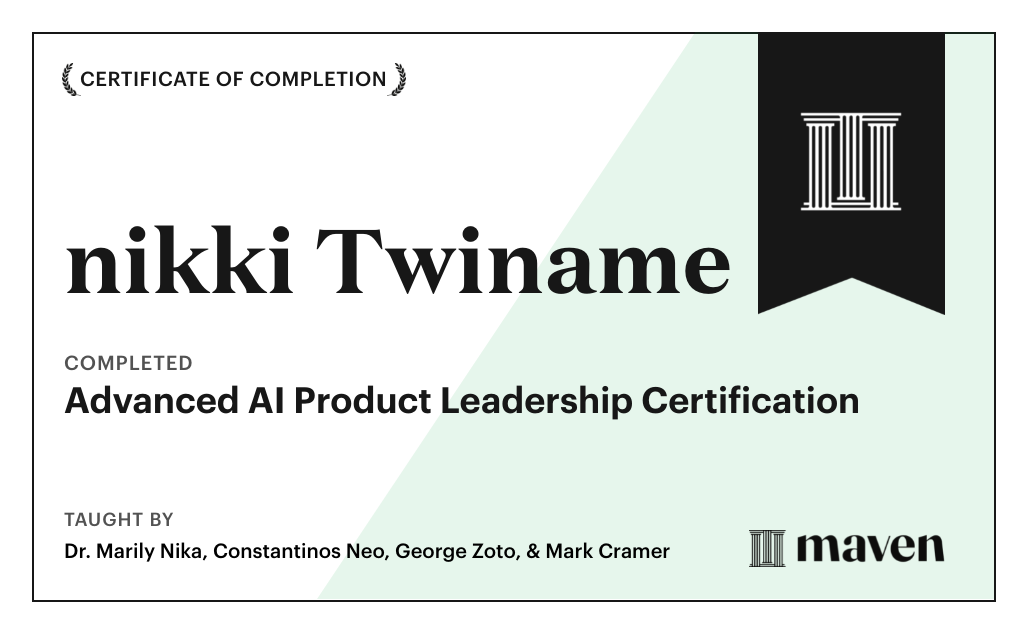 Certificate for Advanced AI Product Leadership Certification