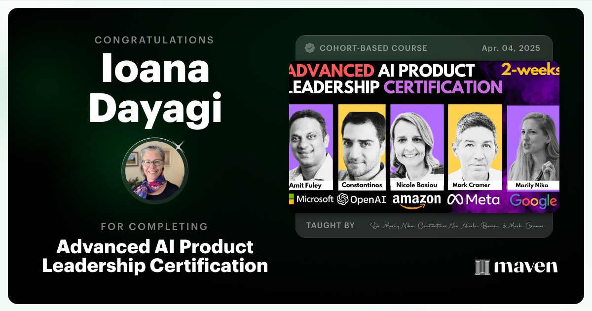 Certificate of Completion for Advanced AI Product Leadership Certification