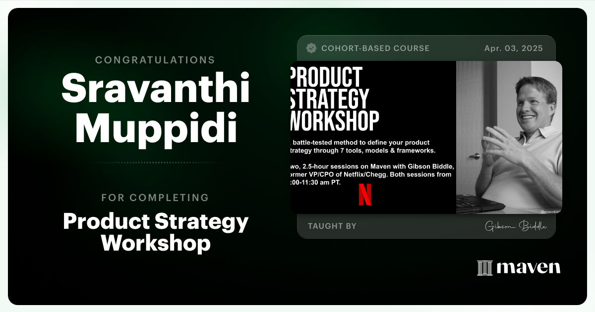 Certificate of Completion for Product Strategy Workshop