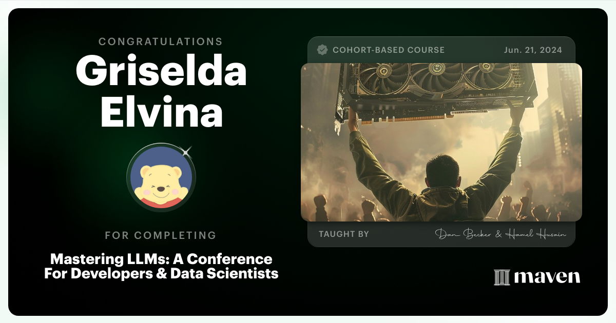 Certificate of Completion for Mastering LLMs For Developers & Data Scientists
