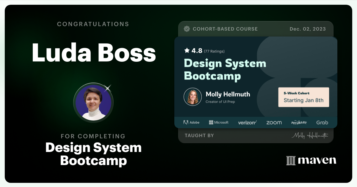 Certificate of Completion for Design System Bootcamp