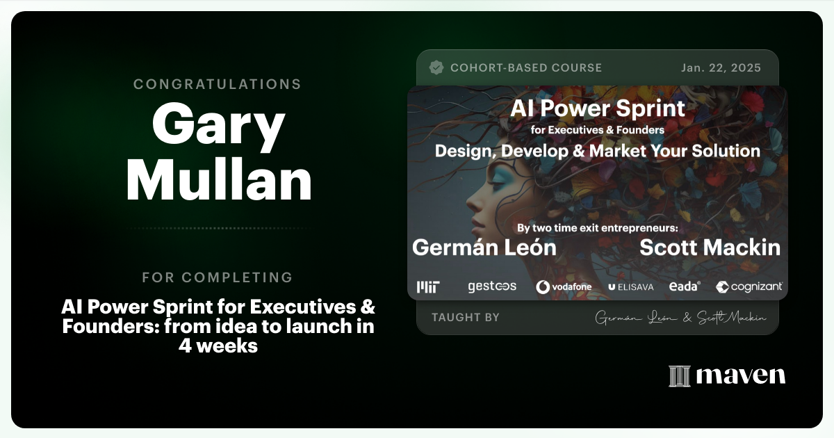 Certificate of Completion for The ASPIC Method, From Problem to Product in 5 Weeks