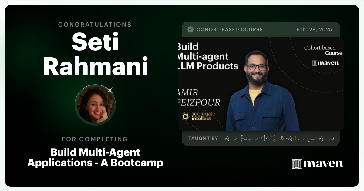 Certificate of Completion for Agentic Buildcamp - A Cognitive Gym for Building AI Agents — using AI Agents