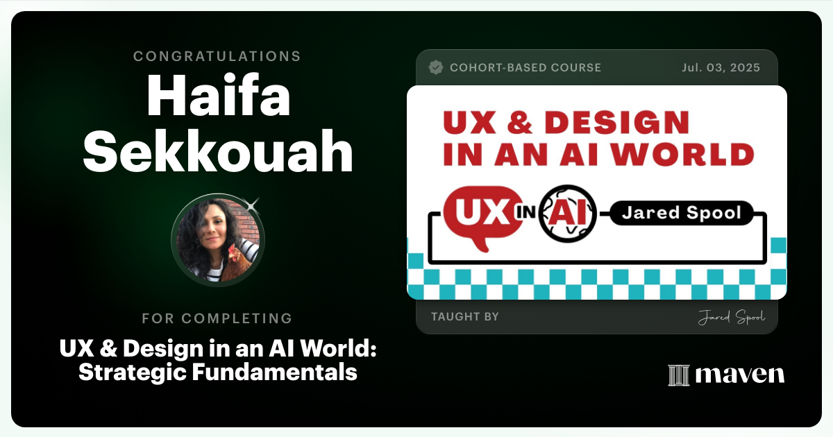 Certificate of Completion for UX & Design for Today's AI Functionality
