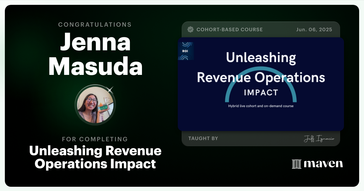 Certificate of Completion for Unleashing Revenue Operations Impact