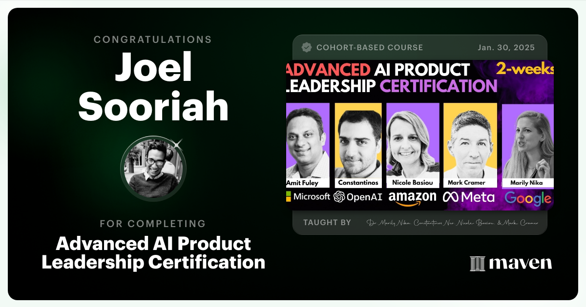 Certificate of Completion for Advanced AI Product Leadership Certification
