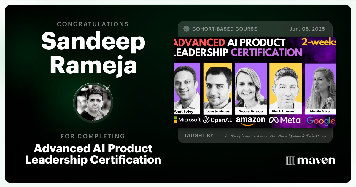 Certificate of Completion for Advanced AI Product Leadership Certification
